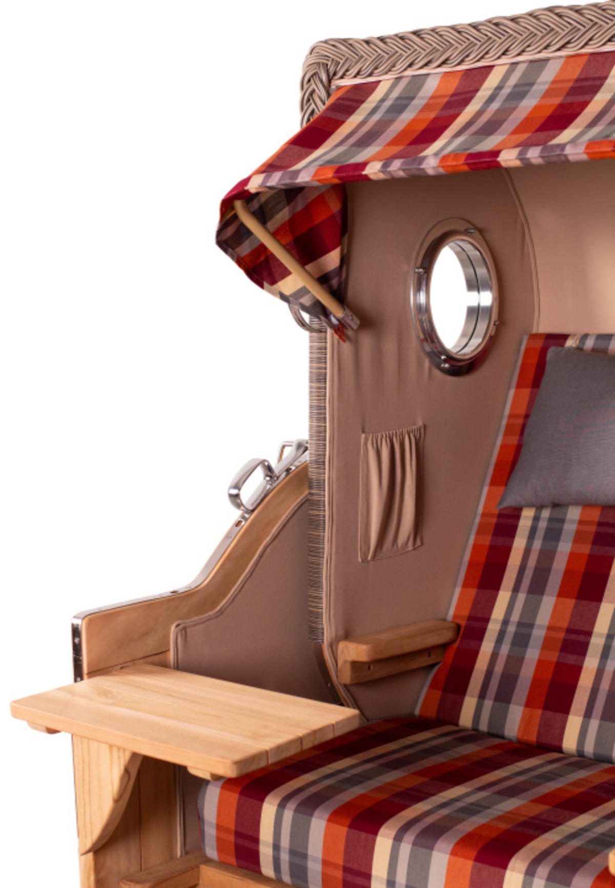 STRANDKORB Düne Grande Bullauge Teak PE Grey Dessin 584 - Rot/Braun, Metall (142/170/95cm) - Mr. Deko