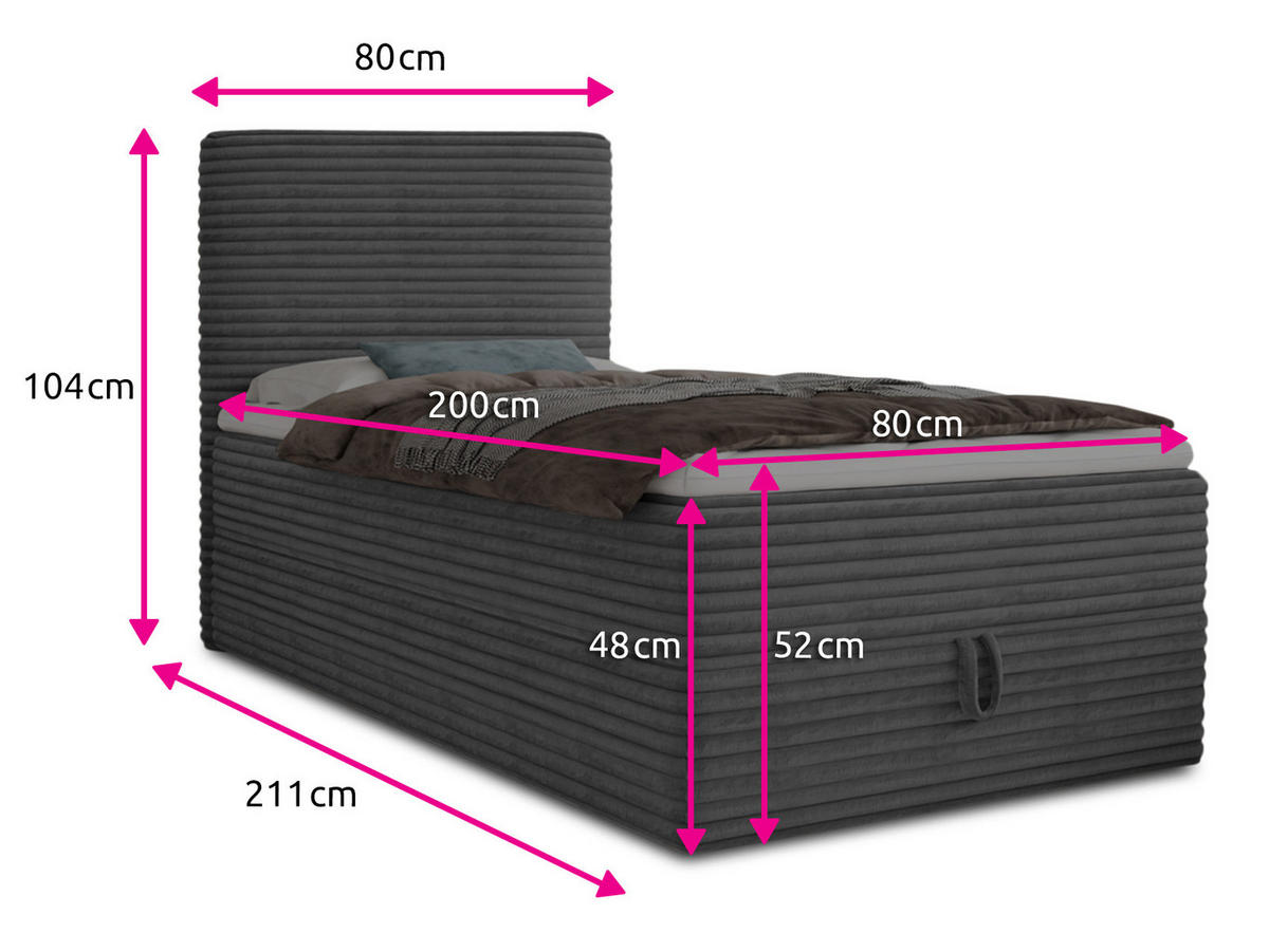 BOXBETT Mollo Mini - 100x200 - dunkelgrau (Tilia 90, Cord) - Dunkelgrau/Schwarz, Holz/Holzwerkstoff (100/200cm) - Sofnet