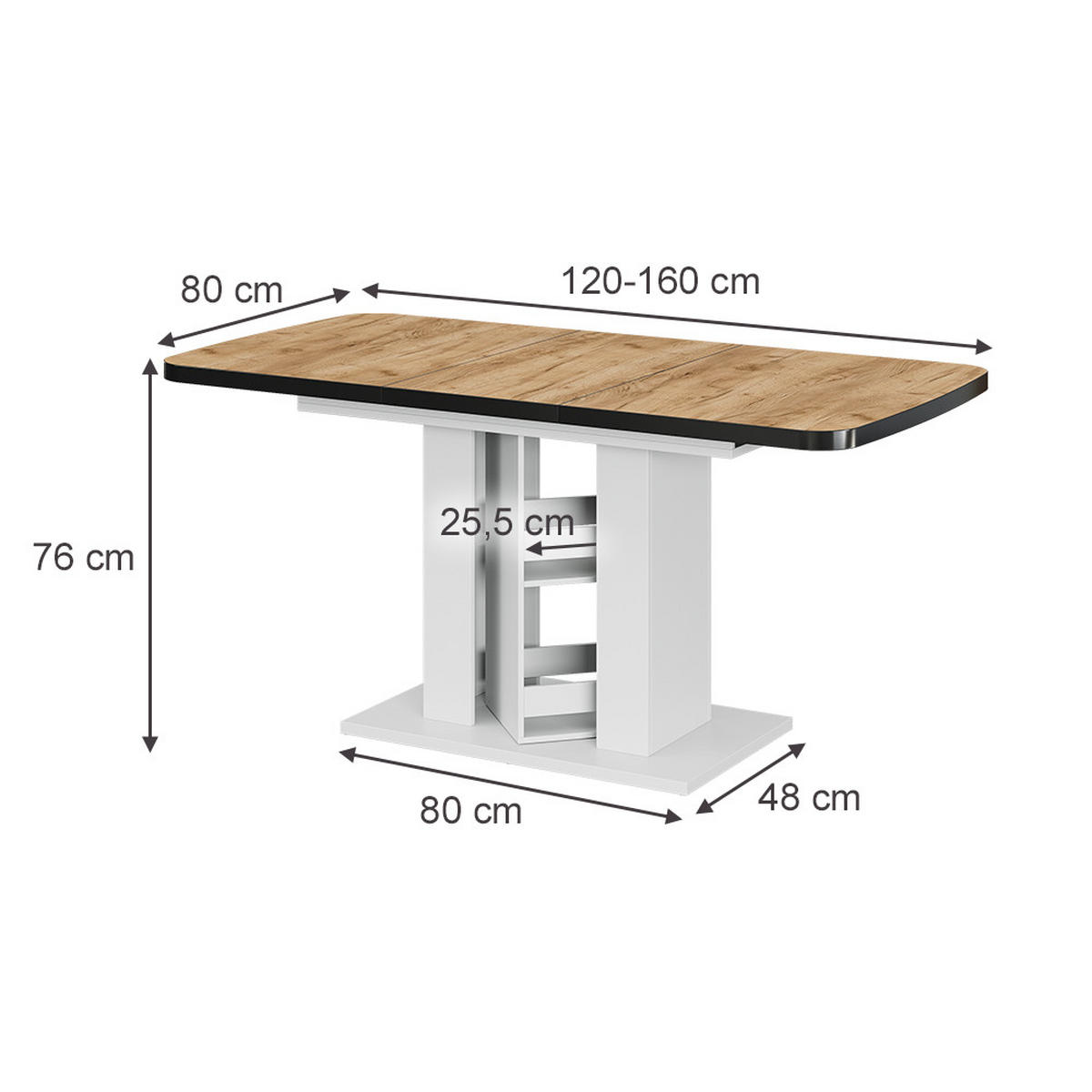 ESSTISCH Fenaro Goldkraft Eiche/Weiß 120 x 80 cm - Honigeiche/Weiß, Holzwerkstoff (80/120/76cm) - Vicco