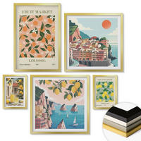 WANDBILDER 5er Set - 50x50 cm & 20x30 cm & 40x60 cm Goldrahmen - Abstrakte ästhetische Berge - Goldfarben, Kunststoff (40/60cm) - ArtPrintCave