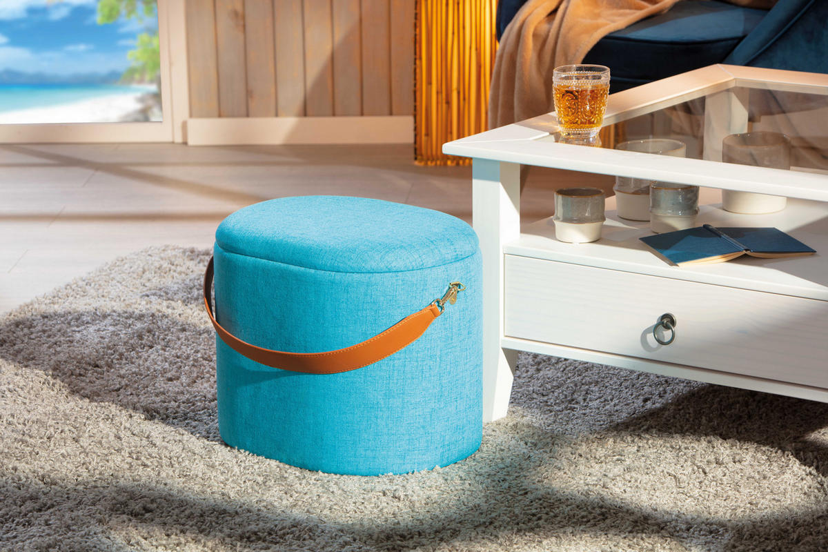 POUF blau und braun - Blau, Holzwerkstoff (42/36/30cm) - ebuy24