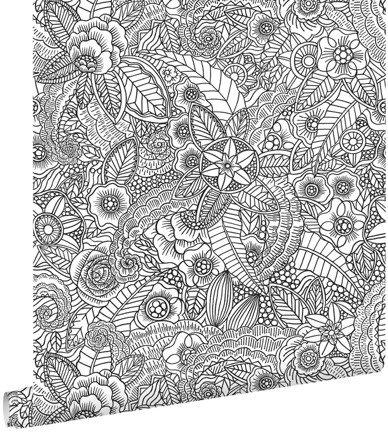 TAPETE Blumenzeichnungen 53 cm x 10.05 m - Schwarz, Papier (53/1000cm) - ESTAhome