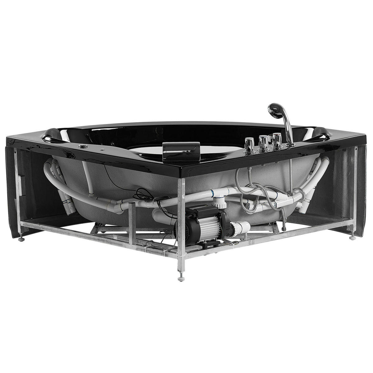 WHIRLPOOL-BADEWANNE mit LED 146x205x61 cm schwarz Tocoa - Schwarz, Kunststoff (146/61/205cm) - Beliani