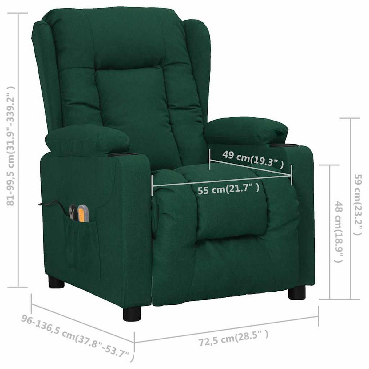 ELEKTRISCHER Massagesessel Dunkelgrün Stoff - Dunkelgrün/Schwarz, Textil (96/99.5/72.5cm) - vidaXL