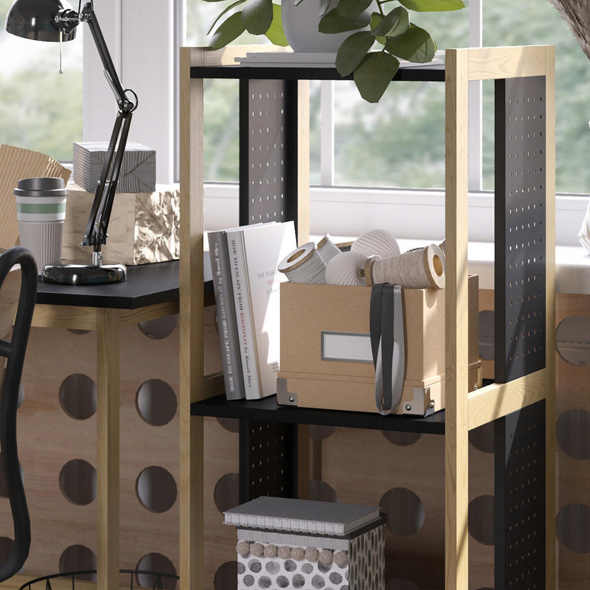 STANDREGAL Elvia Schwarz 40 x 107 cm - Schwarz/Kieferfarben, Holzwerkstoff (40/107/40cm) - Vicco