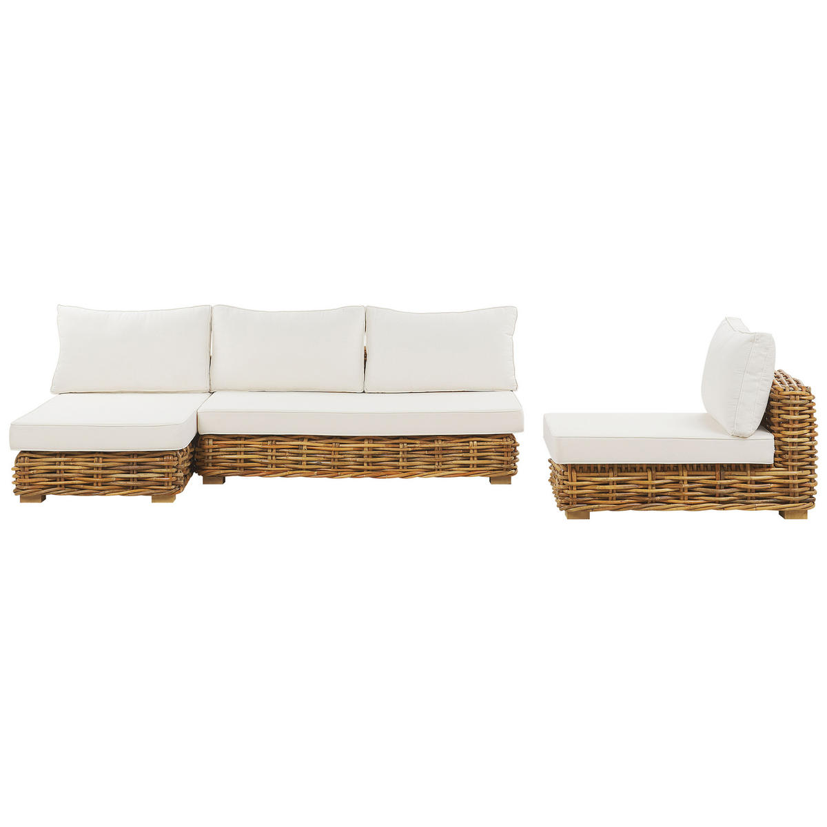 LOUNGE-SET 4-Sitzer Rattan natürlich linksseitig modular Varallo - Beige/Weiß, Naturmaterialien - Beliani