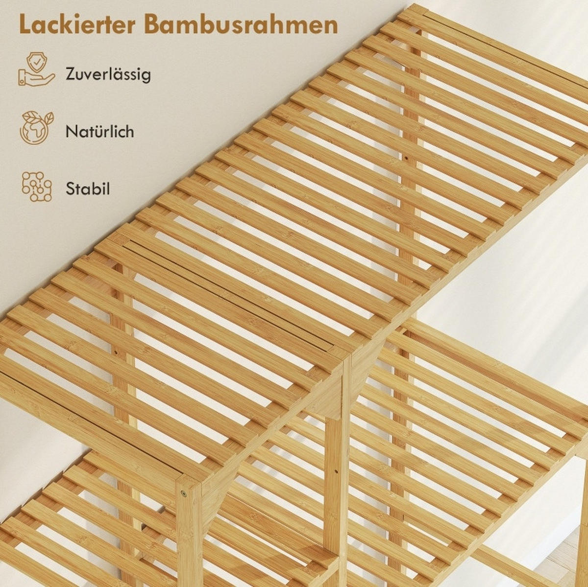 STANDREGAL 100/40/157 cm mit 7 Ablagen und variabler Seitenmontage, Natur - Naturfarben, Naturmaterialien (100/157/40cm) - Redom