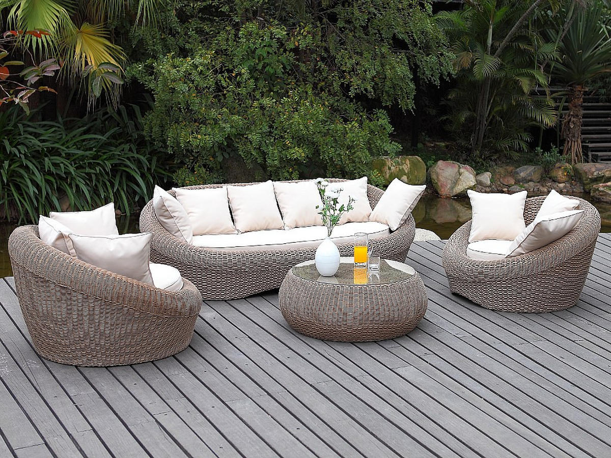 GARTENTISCH - Polyrattan - Grau - WHITEHEAVEN von MYLIA - Grau, Glas (92/92/35cm) - Vente-Unique