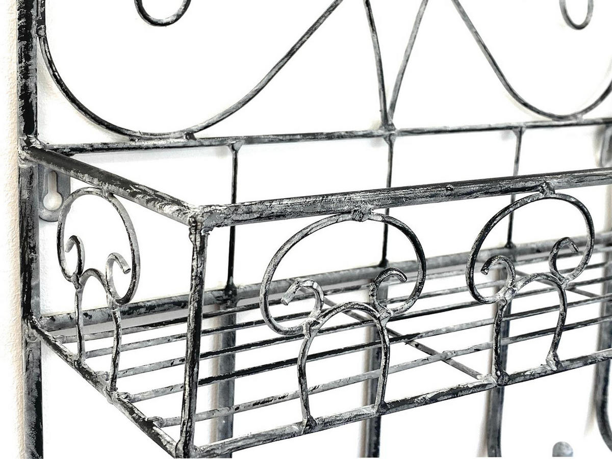 WANDREGAL mit 5 Haken Metall Grau 41 cm 96010 - Grau, Metall (41/41/15cm) - DanDiBo