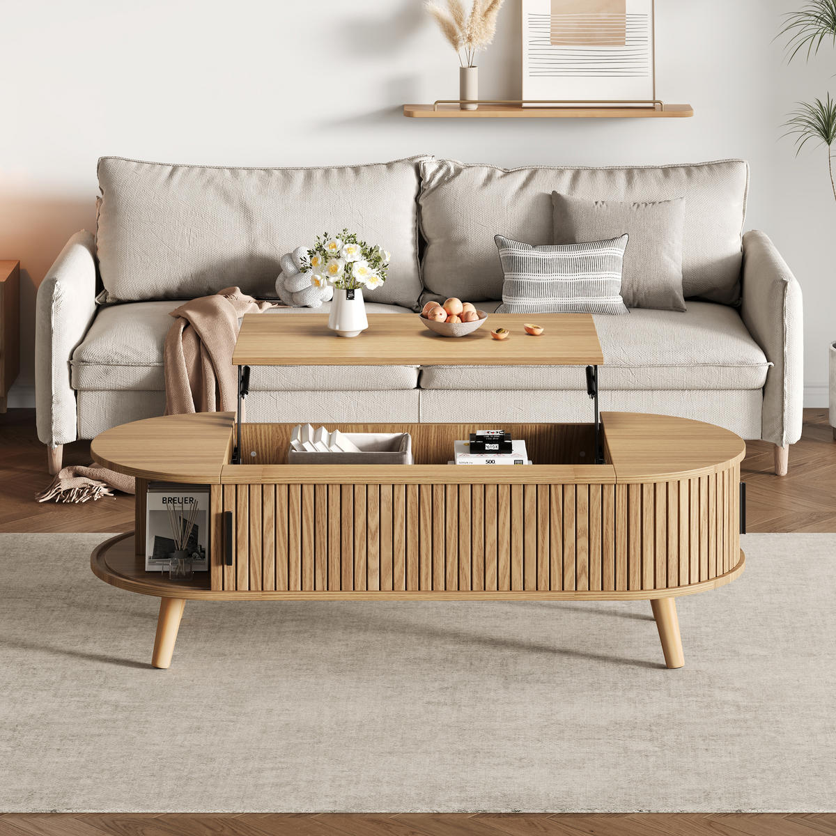 KONFERENČNÍSTOLEK 120x50cm Dřevo Zvedací Úložný - přírodní, kompozitní dřevo (120/50/39.5cm) - FLIEKS