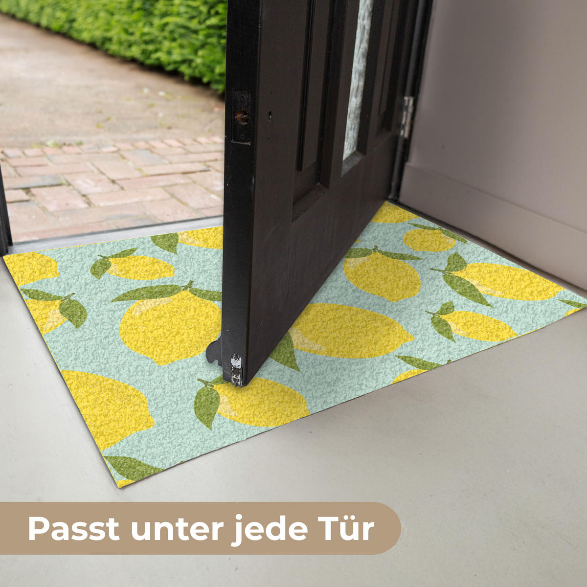 FUSSMATTE Muster Zitronen - Gelb - Blau - Muster - Früchte 90x60 cm - Gelb, Kunststoff (90/0.4cm) - MuchoWow