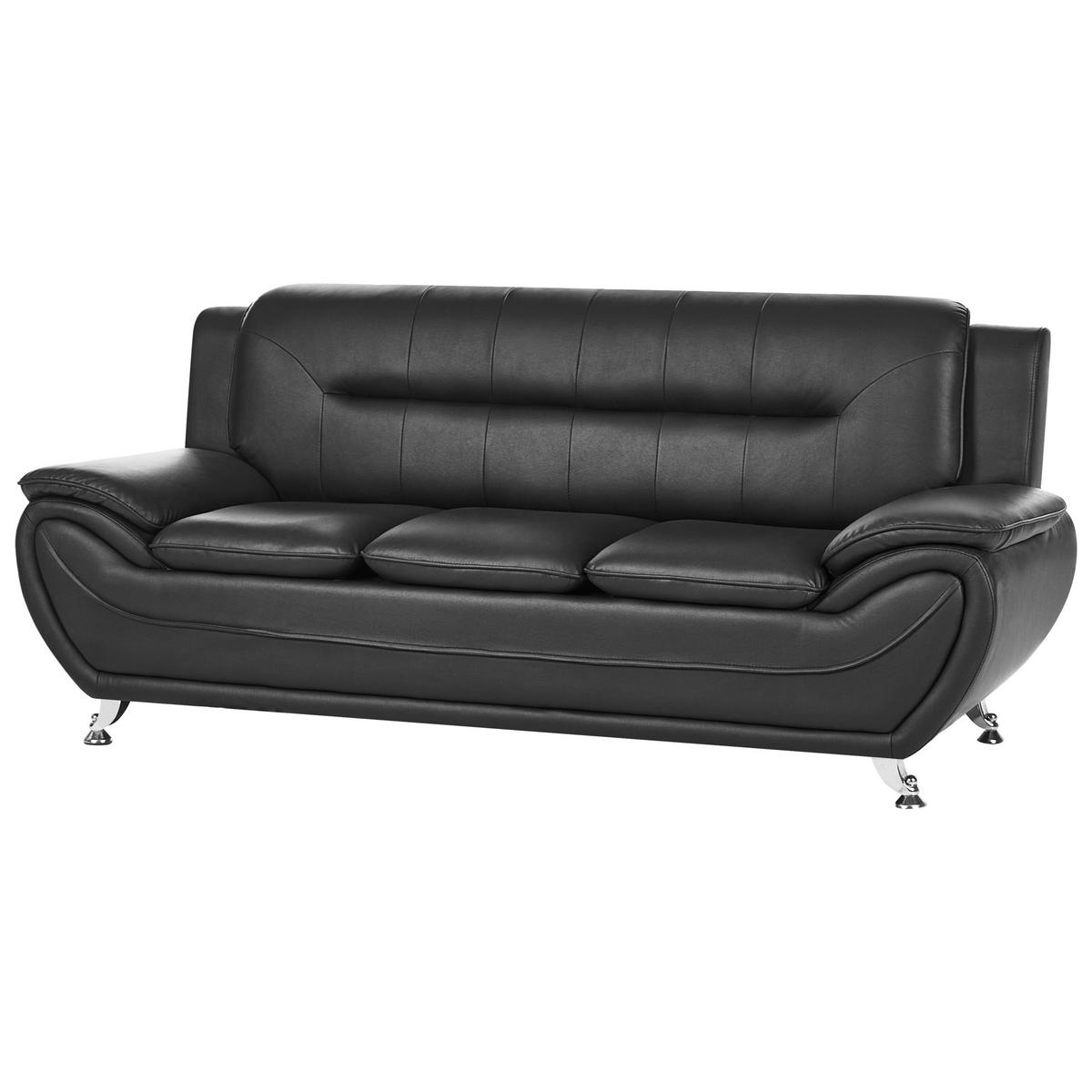 3-SITZER-SOFA Kunstleder Schwarz Leira - Silberfarben/Schwarz, Kunststoff (193/86/78cm) - Beliani
