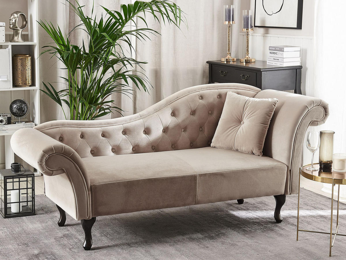 ČALOUNĚNÉ LEHÁTKO CHAISE LONGUE Sametová látka béžové pravostranné Lattes - béžová, textil (188/87/59cm) - Beliani