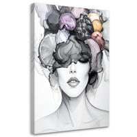 LEINWANDBILD Frau mit Früchten auf dem Kopf 70x100cm - Grau, Textil (70/100cm) - Feeby