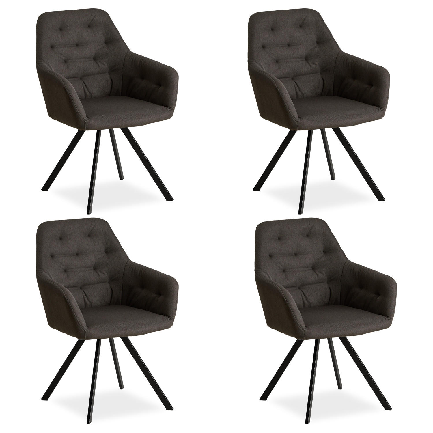 ARMLEHNSTUHL-SET 4 Stück in Stahl Leinen Grau - Grau, Textil (59/88/57cm) - Homestyle4u