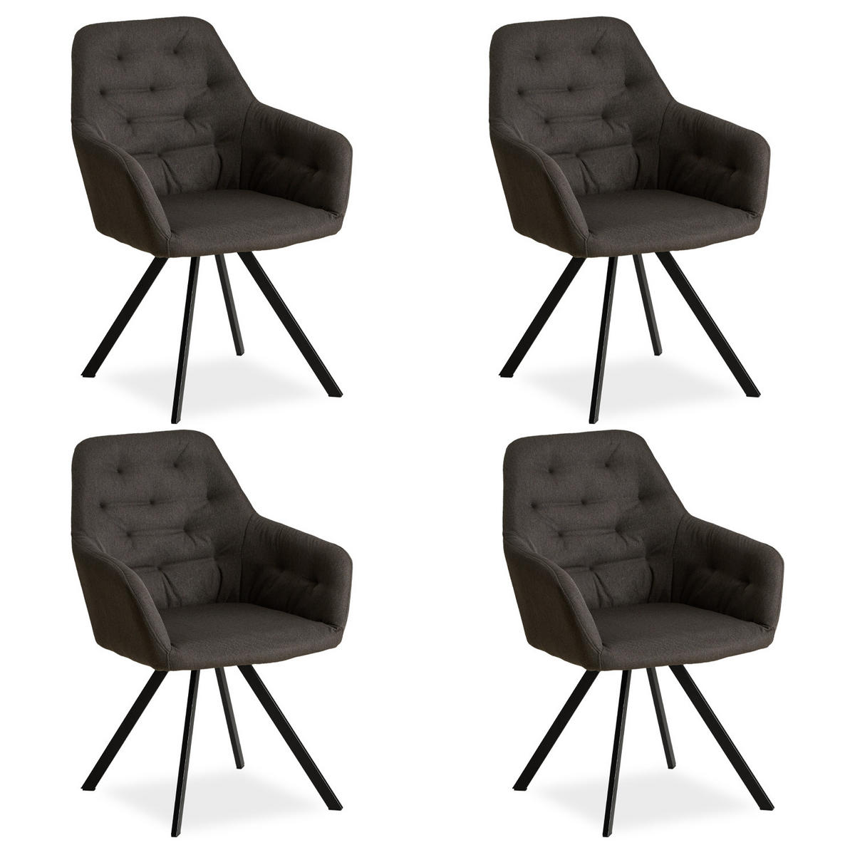 ARMLEHNSTUHL-SET 4 Stück in Stahl Leinen Grau - Grau, Textil (59/88/57cm) - Homestyle4u
