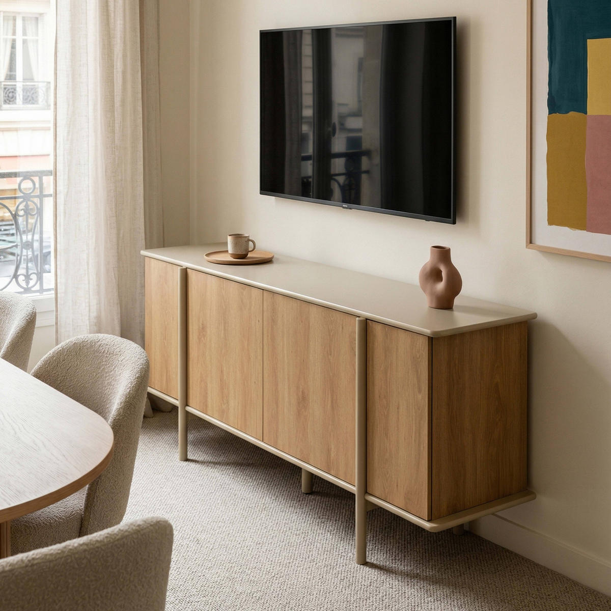 SIDEBOARD mit 4 Türen, Beige - Beige, Holz (180/75/40cm) - Oviala