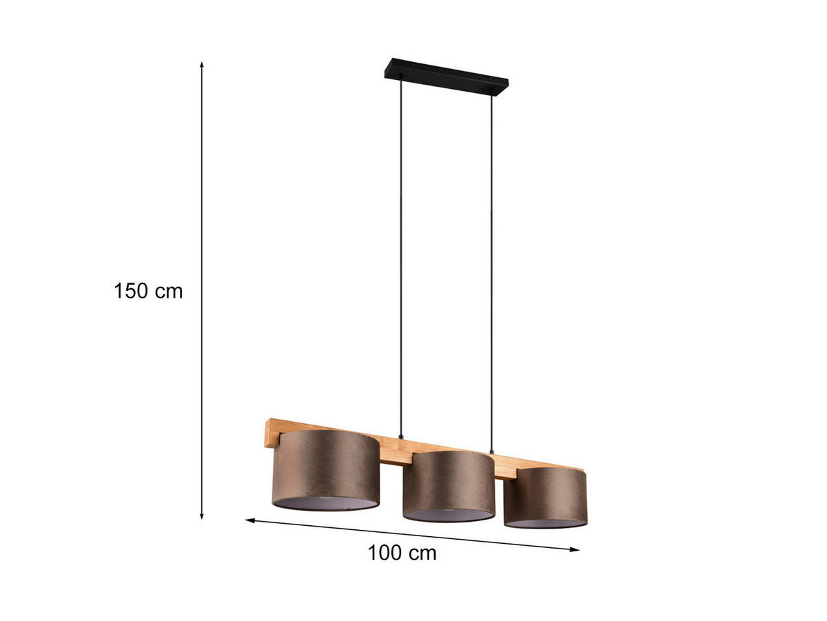 PENDELLEUCHTE Holz Breite 100cm, Lampenschirme Samt Braun - Braun/Naturfarben, Holz/Textil (25/100/150cm) - meineWunschleuchte