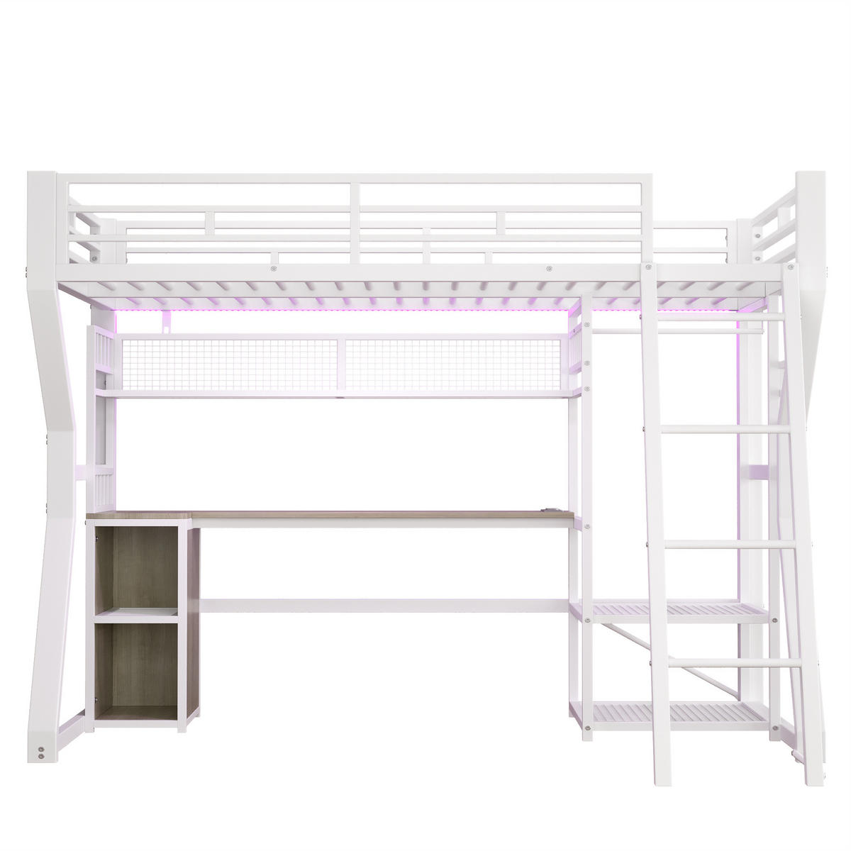 HOCHBETT mit Schreibtisch 90x200 cm Metall MDF Weiß - Weiß, Metall (90/200cm) - Meubliv