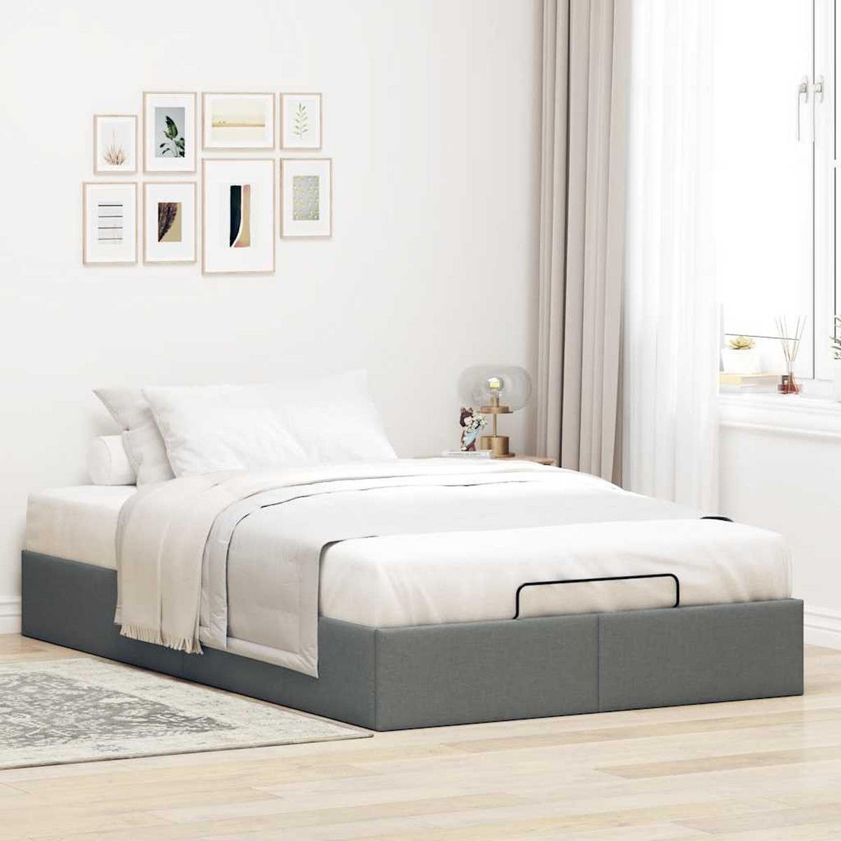 OTTOMAN-BETT OHNE MATRATZE DUNKELGRAU 120X200 CM STOFF - Dunkelgrau, Holz/Textil - vidaXL