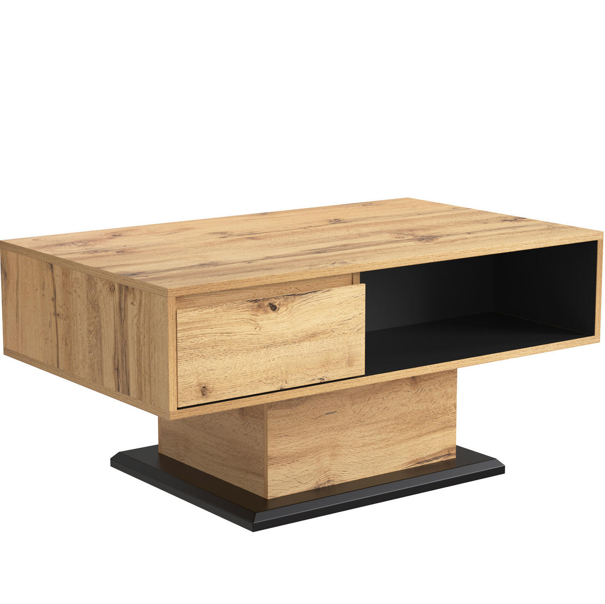 COUCHTISCH, Melamin-Eichenholzdekor, grifflose Schublade & doppelter Stauraum, 100/60/47 cm, Naturfarben - Naturfarben, Holzwerkstoff (100/47/60cm) - Redom