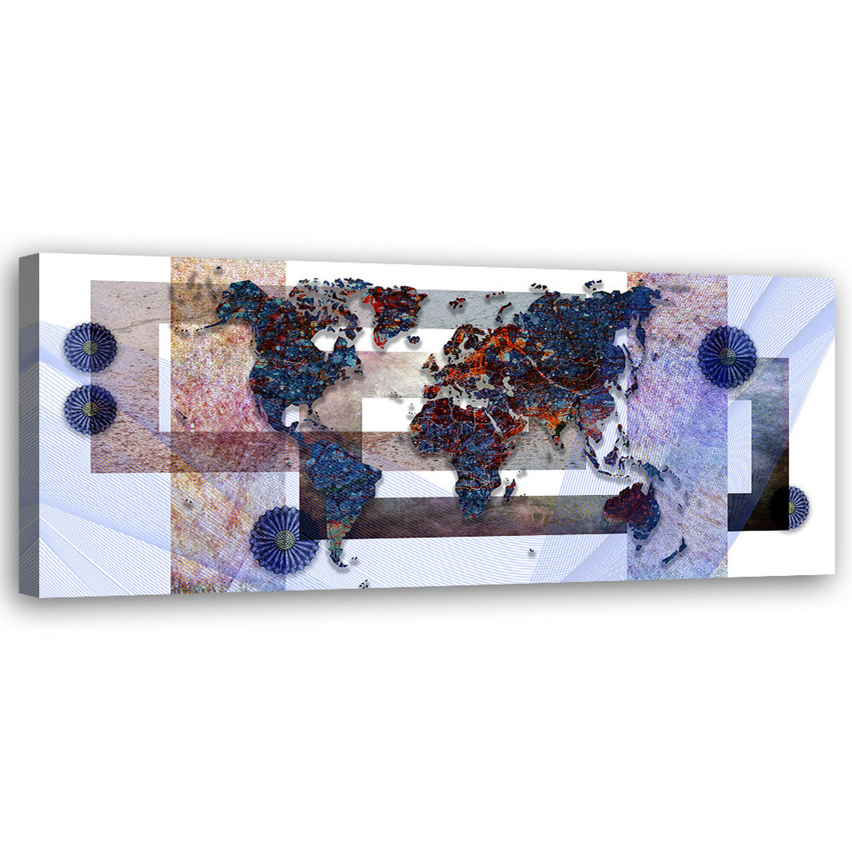 WANDBILD blaue weltkarte - Blau, Textil (90/30cm) - Feeby