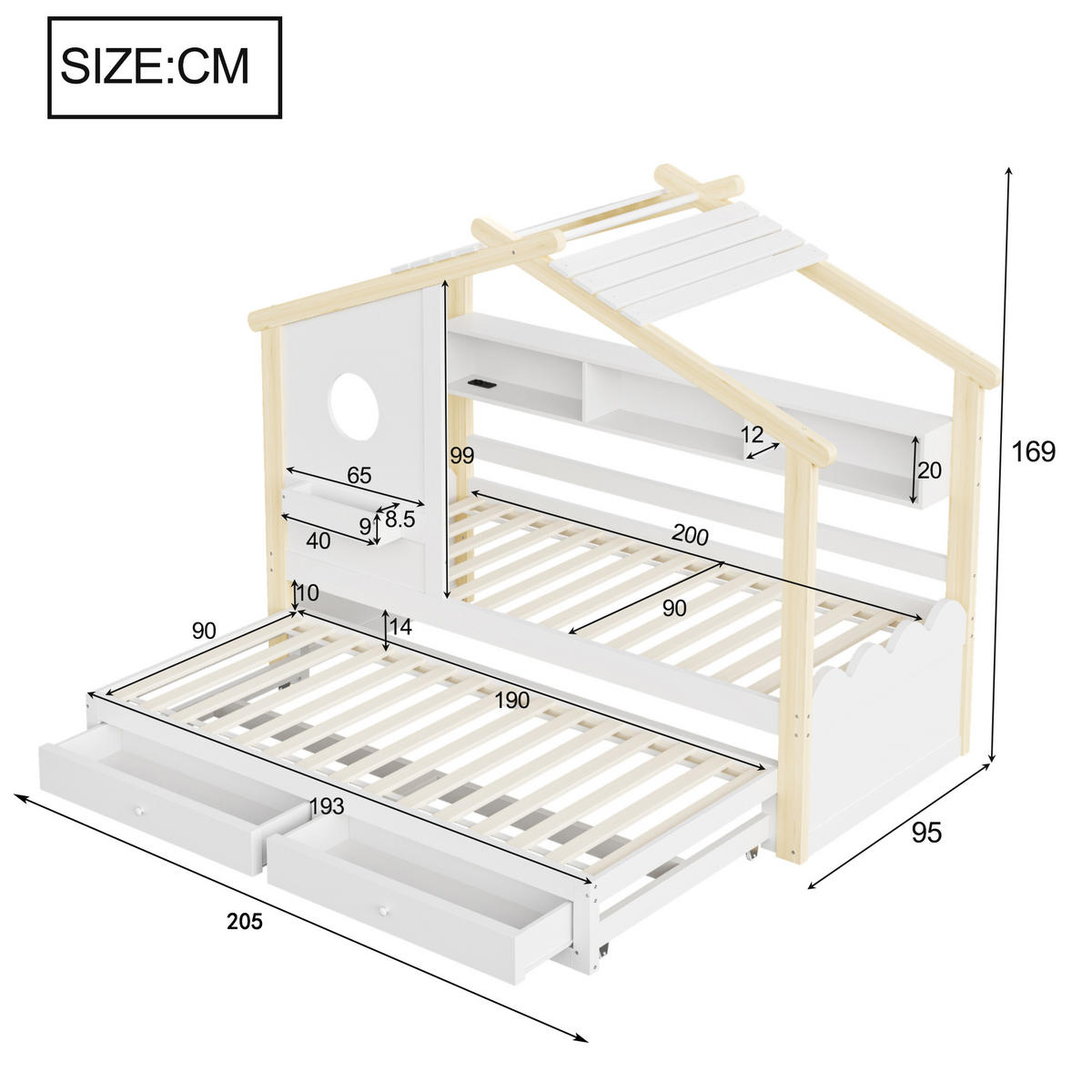 KINDERBETT 90x200 cm Rollbett LED weiß - Weiß, Holz (90/200cm) - LEBENLANG