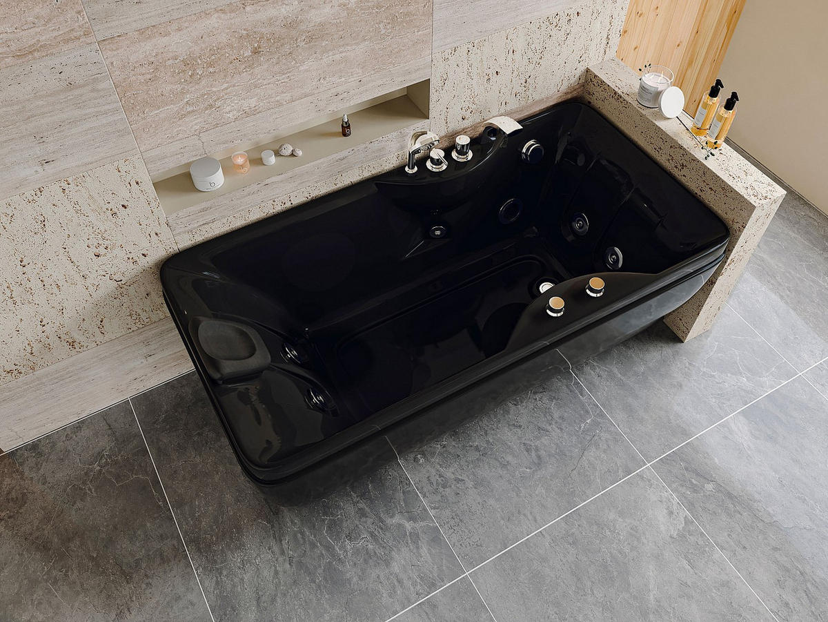 WHIRLPOOLBADEWANNE - 1 Person - Acryl - Schwarz - - Schwarz, Kunststoff (150/54.5/75cm) - Vente-Unique