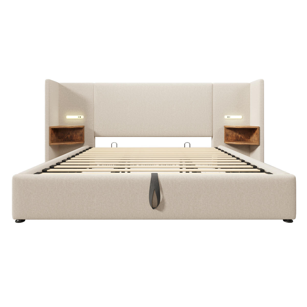 POLSTERBETT 180/200 cm Beige mit Nachttisch und USB-Ladefunktion - Beige, Textil (180/200cm) - OKWISH