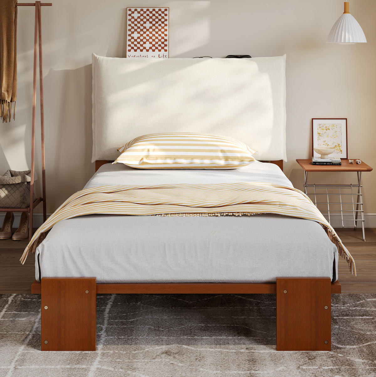 ČALOUNĚNÁ postel 90/200 cm tmavě hnědá ze dřeva a tkaniny s opěrkou a lamelovým roštem - hnědá, textil (90/200cm) - OKWISH