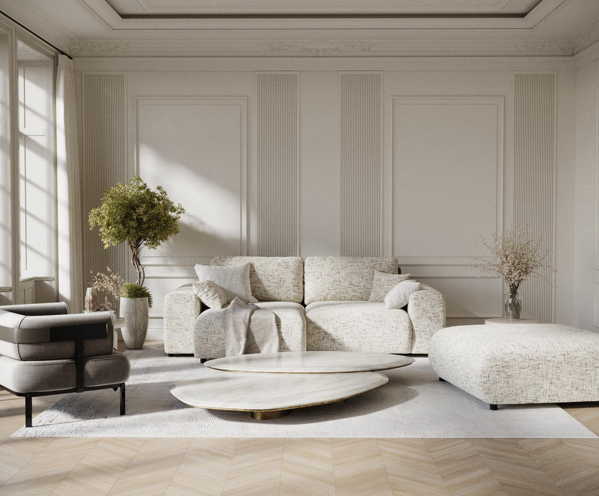 ECKSOFA Zanzibar Beige Webstoff - Beige/Schwarz, Holz/Holzwerkstoff (237/144cm) - Maison de Reve