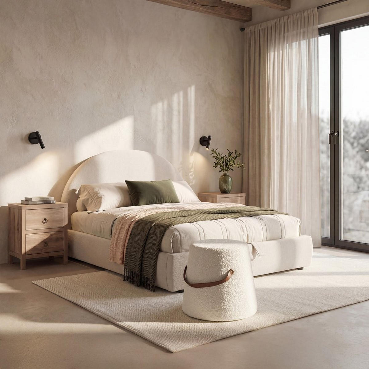 POUF Biko Weiß 42 cm x 36 cm - Weiß, Textil (42/36/42cm) - Klast Home