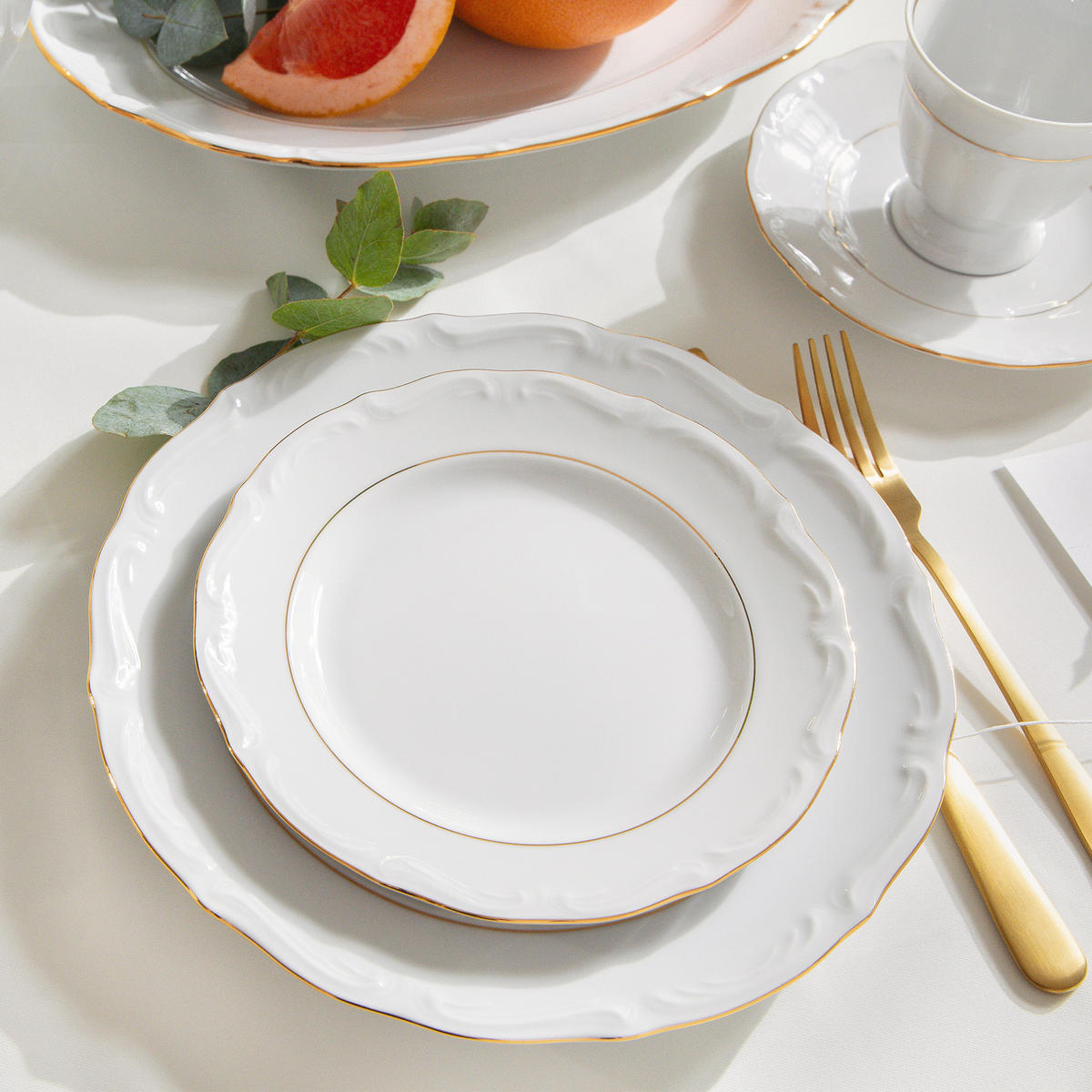 DESSERTTELLER Chodziez MARIA TERESA 6-tlg Porzellan mit Goldrand, Weiß / Gold - Goldfarben/Weiß, Keramik (19cm) - KONSIMO®