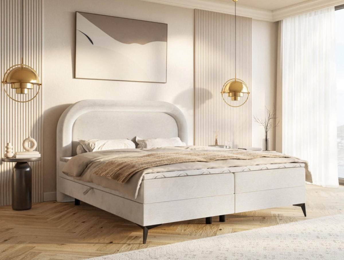 BETT Hellbeige ROSSINI Kontinentalstil - Beige/Schwarz, Textil (160/200cm) - Sepro Meble