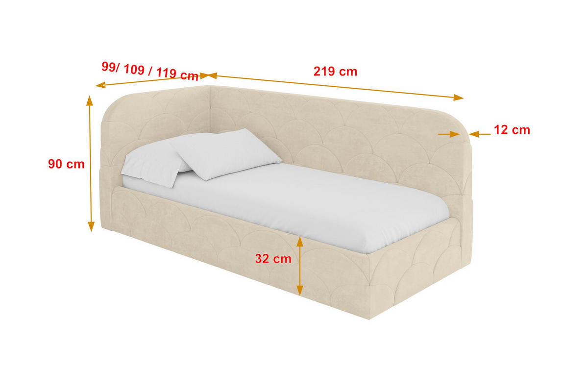 EINZELLBETT Jugendbett mit Bettkasten, Rechts - ELRY 100x200 Beige - Naturfarben, Holzwerkstoff/Textil (100/200cm) - ALTDECOR