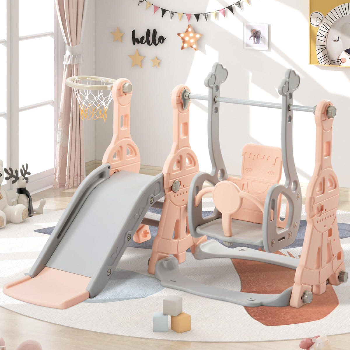 KINDERRUTSCHE 4 in 1, Rosa - Rosa, Kunststoff (140/118cm)