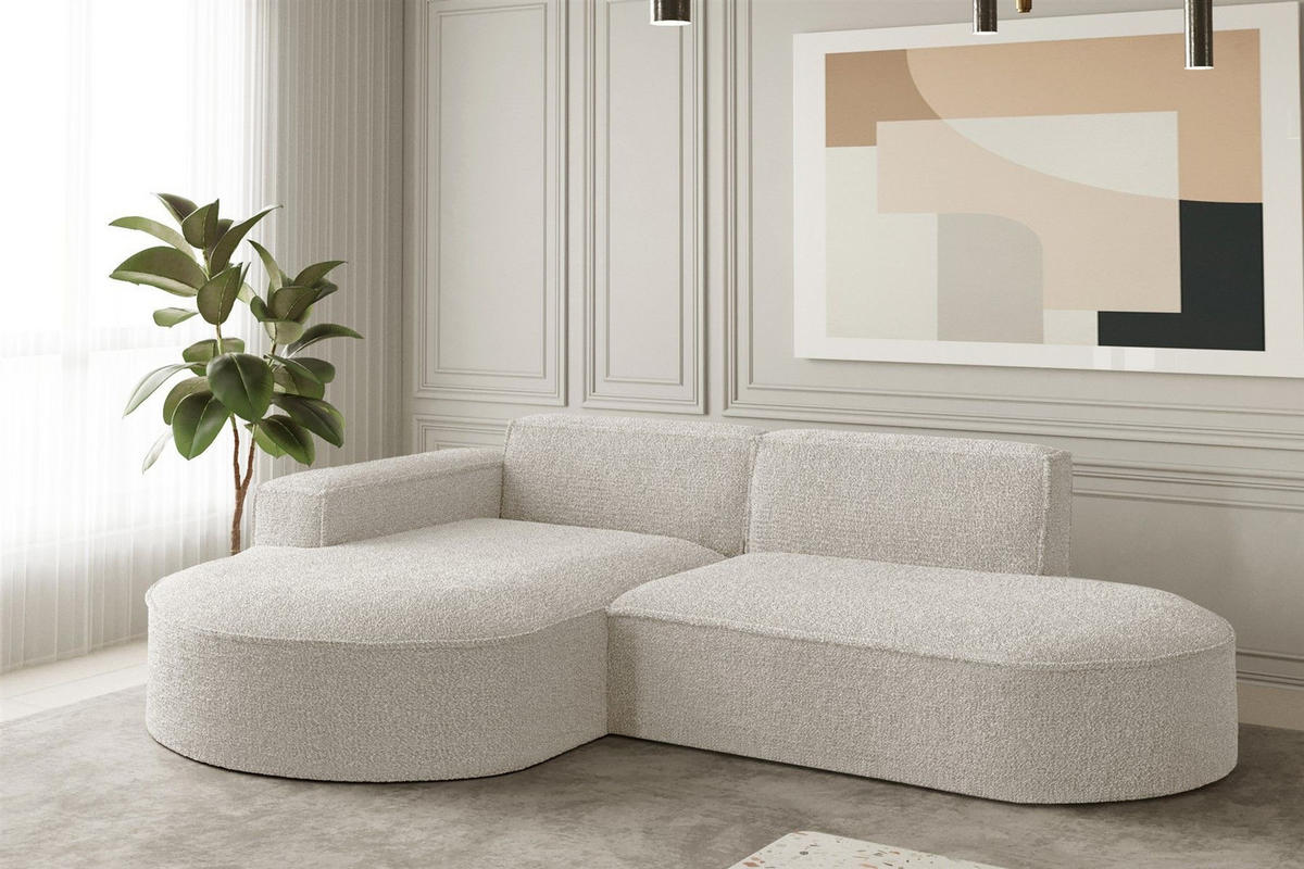 ECKSOFA Palma Xs Ottomane Ascot Bukla - Beige, Holzwerkstoff/Textil (236/165cm) - Fun Möbel