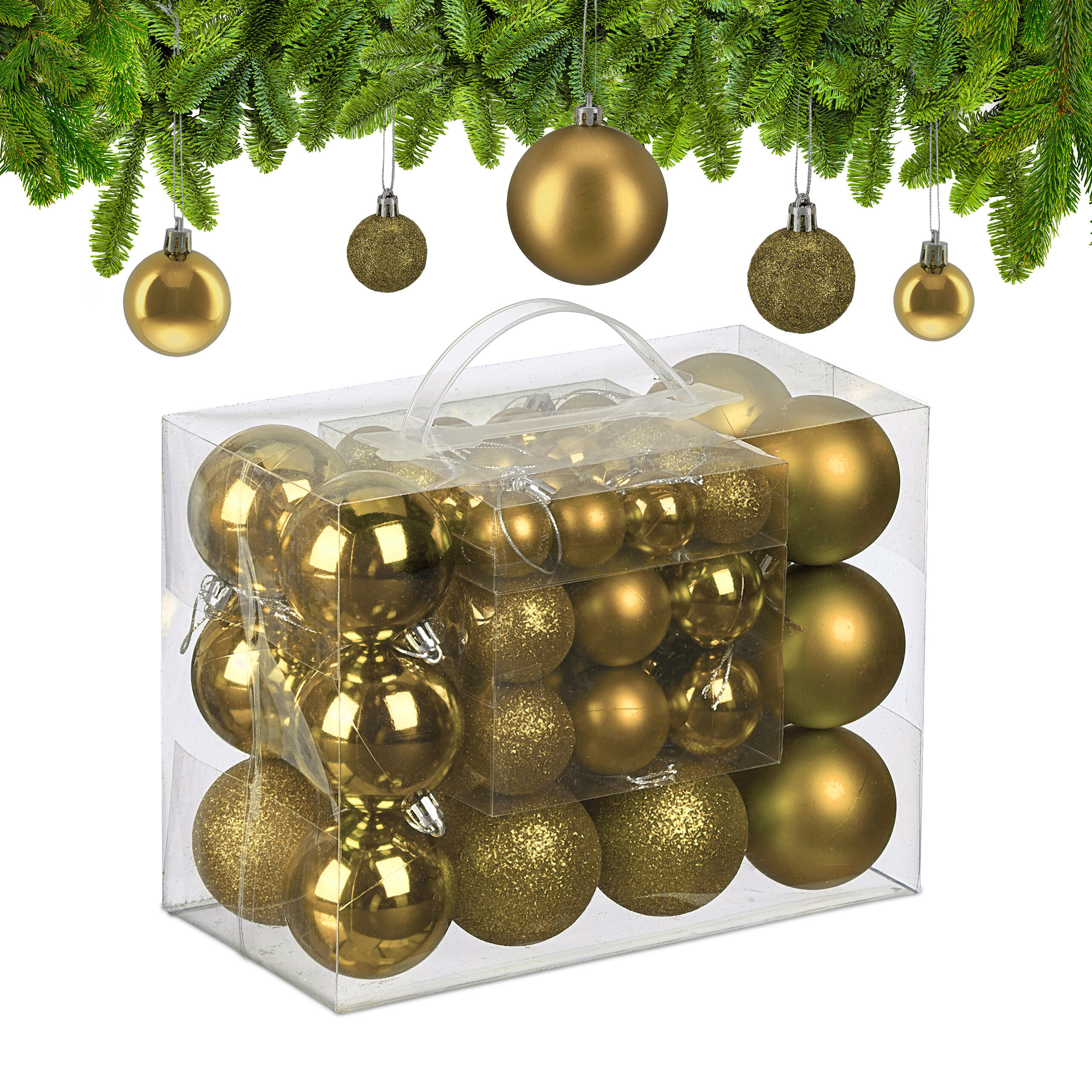 50XWEIHNACHTSKUGELN - Goldfarben, Kunststoff (6/7/6cm) - Relaxdays
