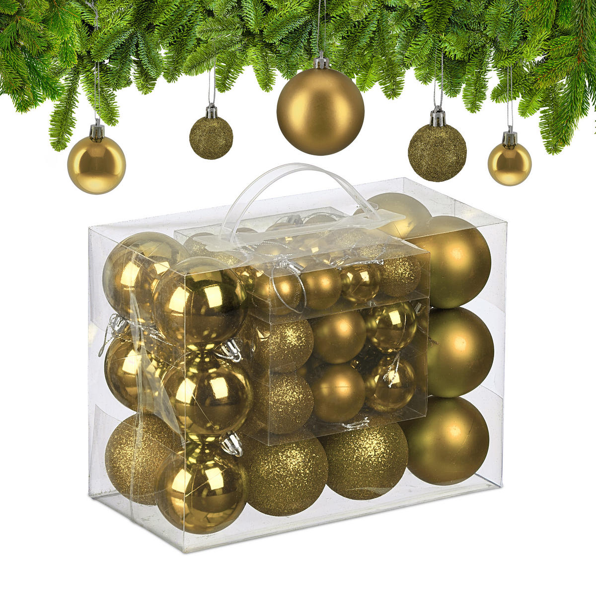50XWEIHNACHTSKUGELN - Goldfarben, Kunststoff (6/7/6cm) - Relaxdays