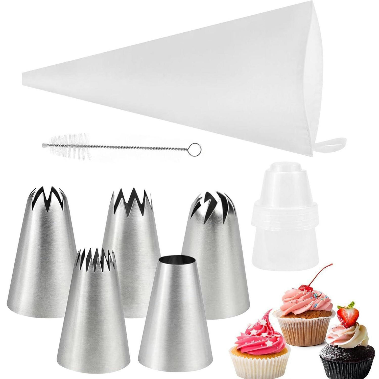 SPRITZBEUTEL-SET mit 5 Edelstahl-Tüllen und Adapter - Weiß, Metall (17/5.9/30.5cm)
