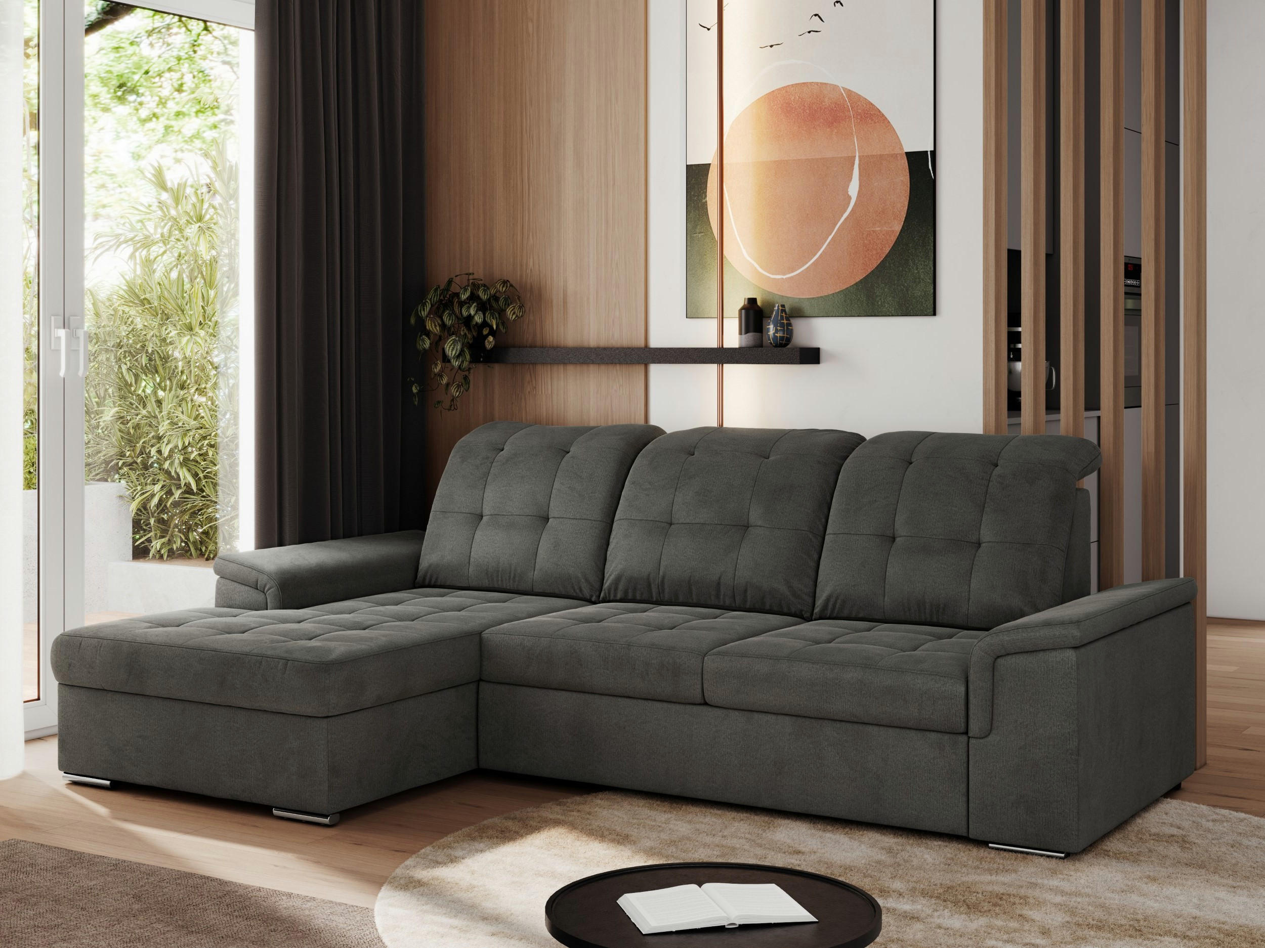 ECKSOFA MADRITO L - Dunkelgrau Velorus - Links - Dunkelgrau/Silberfarben, Textil/Metall (160/256cm)