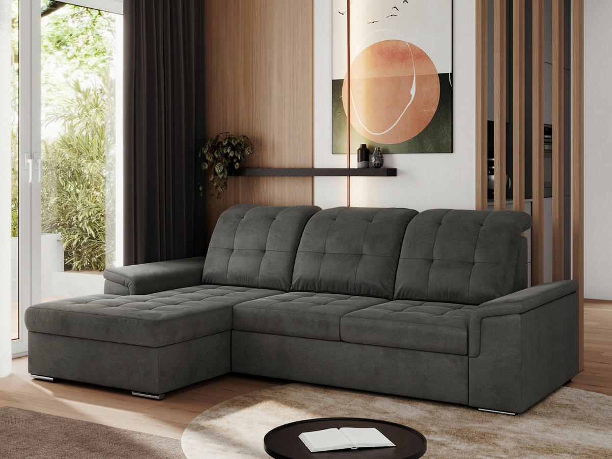 ECKSOFA MADRITO L - Dunkelgrau Velorus - Links - Dunkelgrau/Silberfarben, Textil/Metall (160/256cm)