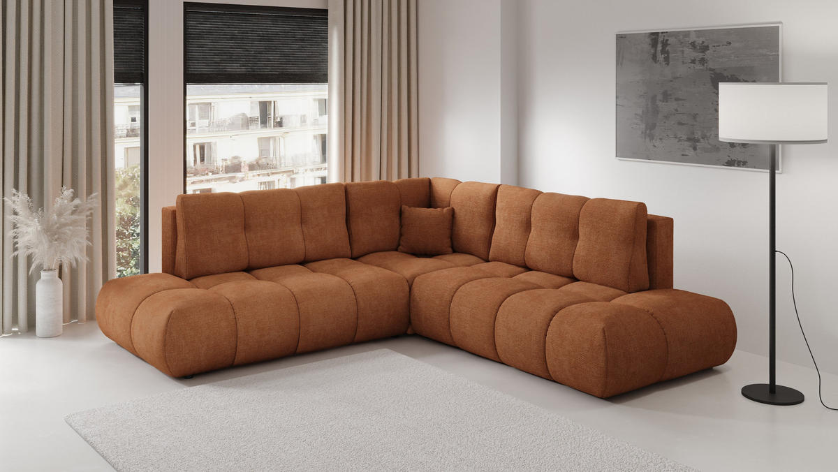 ECKSOFA DUCA II L-S Orange Chenille mit Schlaffunktion - Orange, Holz (266.5/266.5cm) - MASSENO
