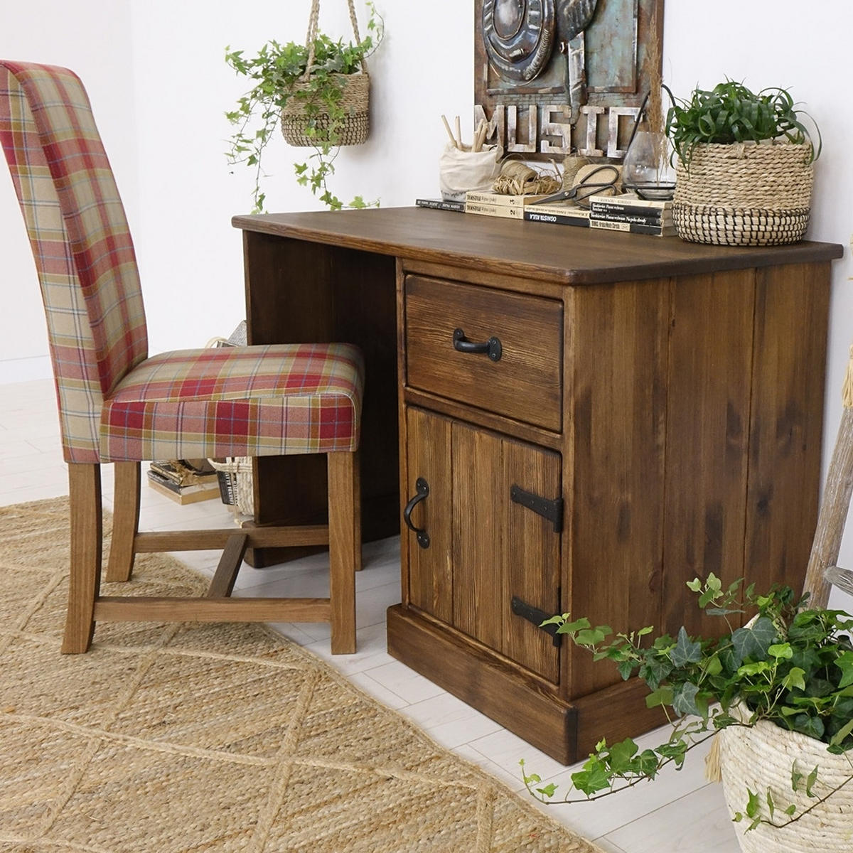 SCHREIBTISCH aus Massivholz Rustyk 2 - Dunkelbraun/Schwarz, Holz (110/60/75cm) - Seart