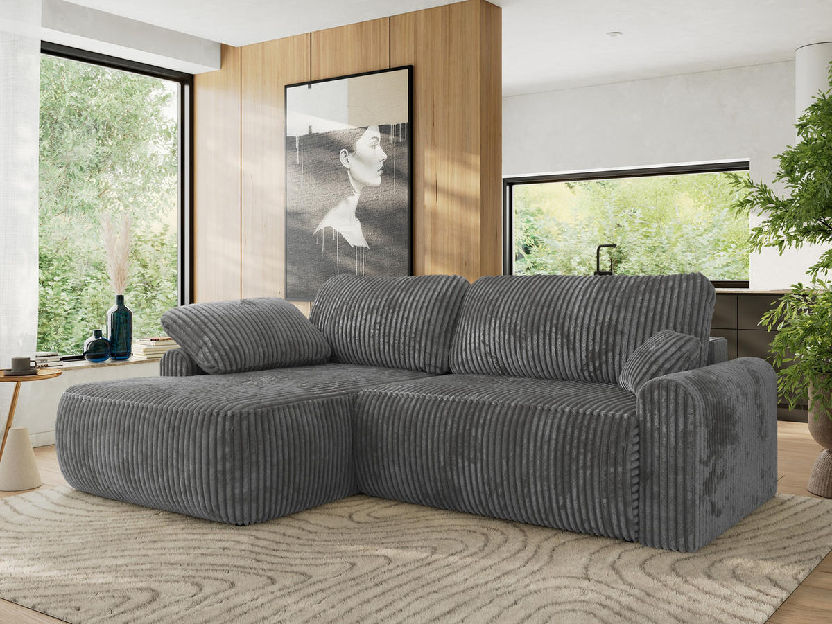 ECKSCHLAFSOFA CUBO L Dunkelgrau Cord - links - Dunkelgrau/Schwarz, Kunststoff/Textil (273/187cm) - MKS