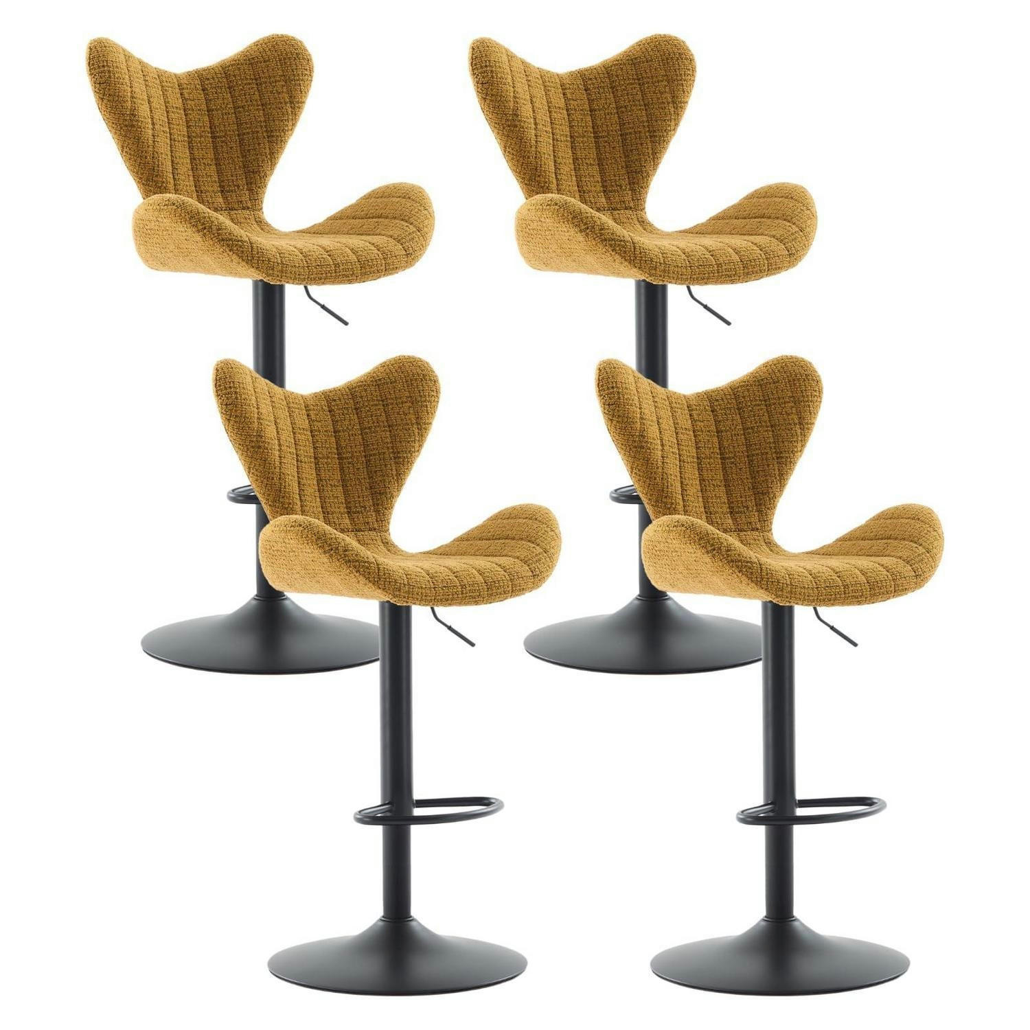 BARHOCKER 4er Set Chenille Gelb höhenverstellbar mit Lehne - Gelb, Textil (54/116/51cm)