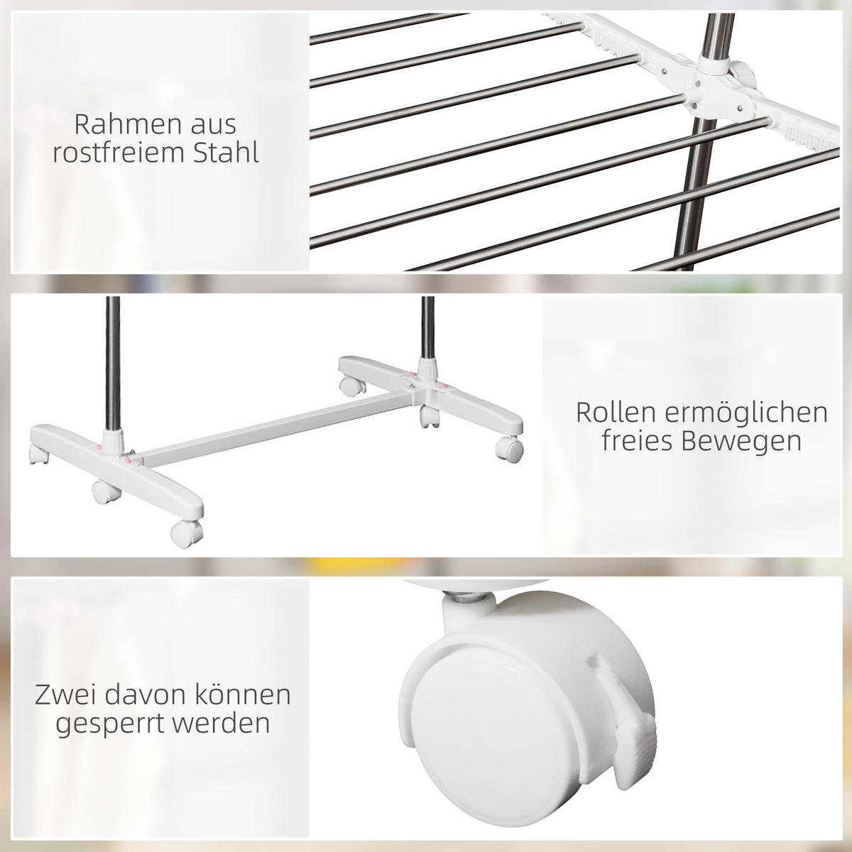 WÄSCHESTÄNDER Kunststoff Edelstahl Weiß - Weiß, Kunststoff (55/154/136.5cm) - HOMCOM