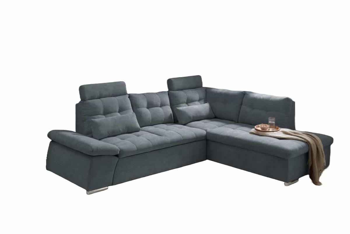 ECKSOFA mit Schlaffunktion, Bettkasten und verstellbarer Armlehne - Chromfarben/Anthrazit, Textil (219/260cm) - ed exciting design