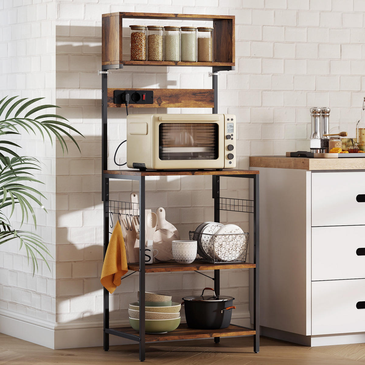 KÜCHENREGAL Spanplatte Stahl Rustikal-Braun - Braun, Holzwerkstoff (42/153/60cm) - HOMCOM