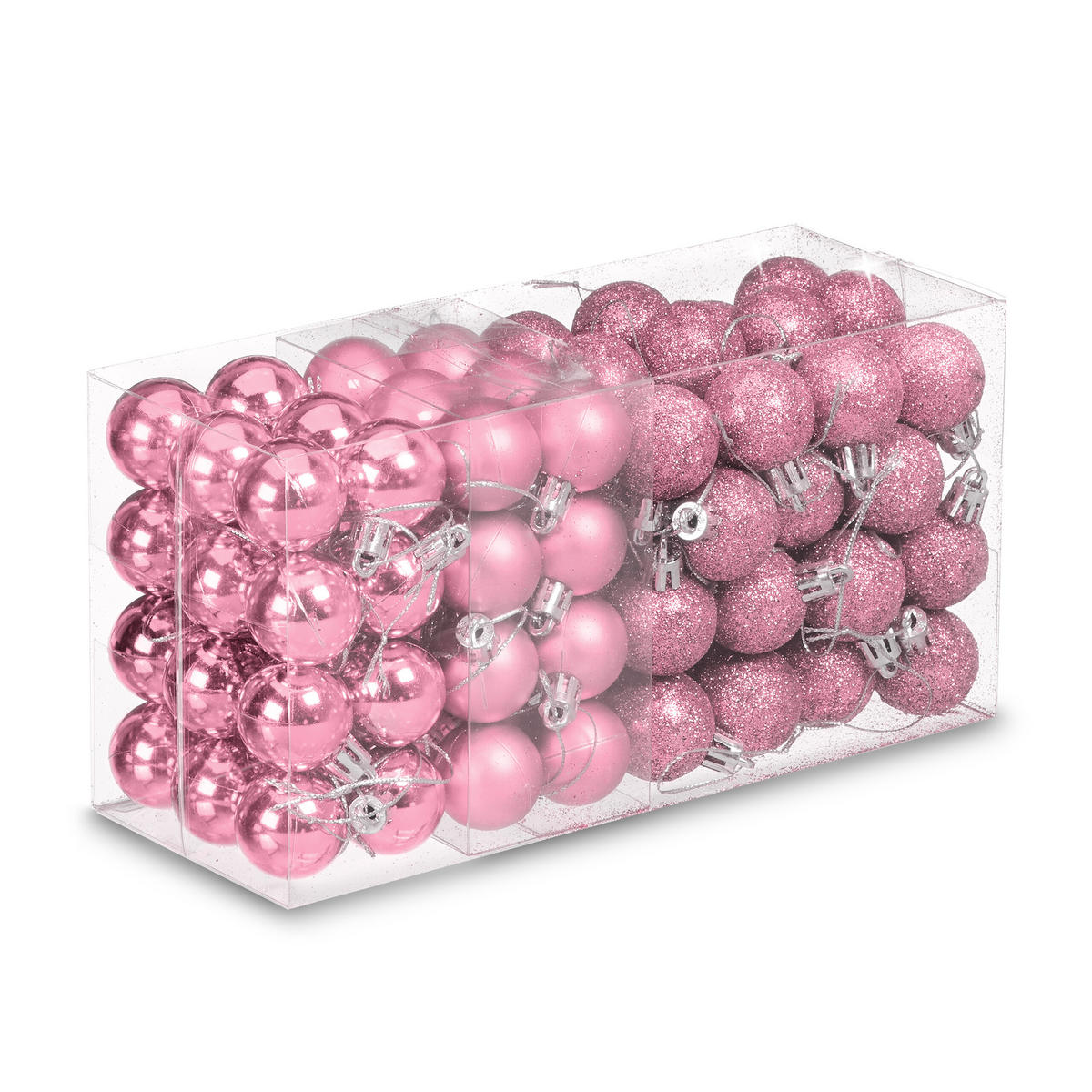 96-TLG.WEIHNACHTSKUGELN-SET - Rosa, Kunststoff (3/4/3cm) - Relaxdays